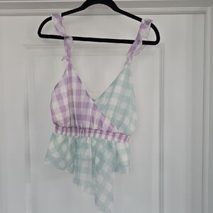 Bellevue The Label Blue And Purple Gingham Checkered Women Top